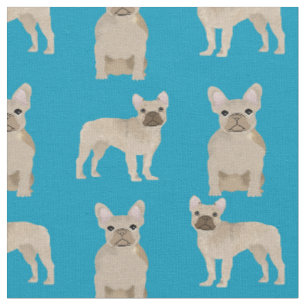 Fawn Frenchie Dog Teal Fabric