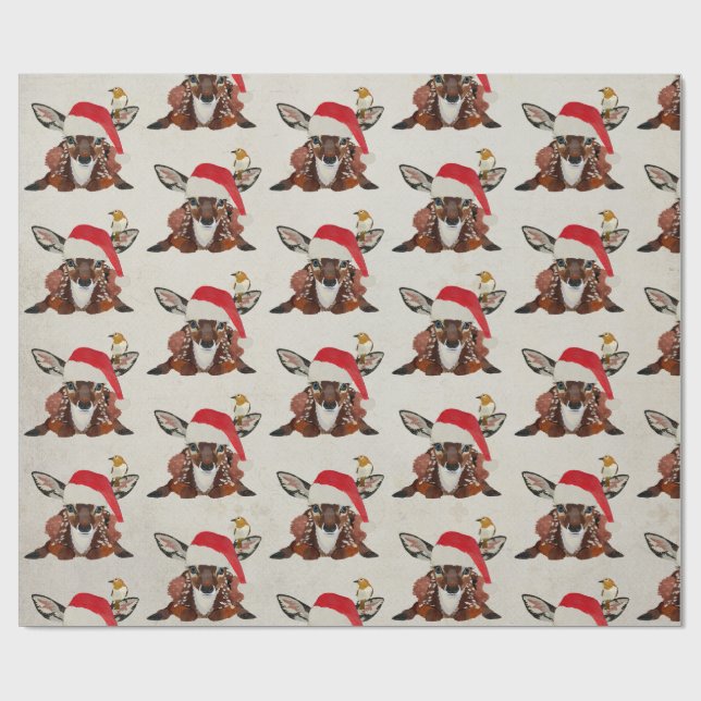 FAWN & GOLDEN BIRD CHRISTMAS WRAPPING PAPER (Flat)