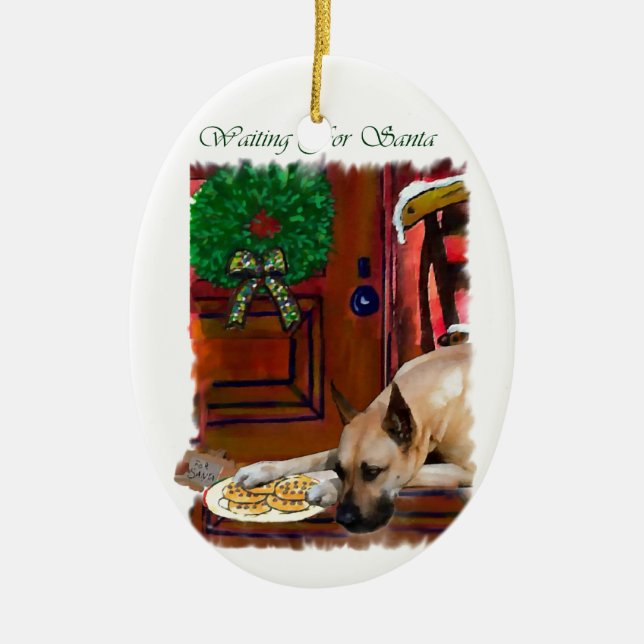 Fawn Great Dane Christmas Ceramic Tree Decoration (Front)