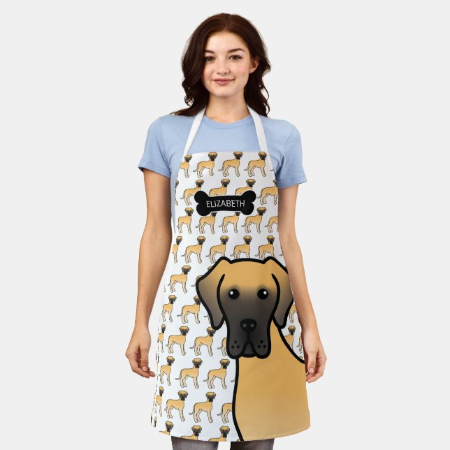 Fawn Great Dane Cute Cartoon Dog & Name Apron (Worn)