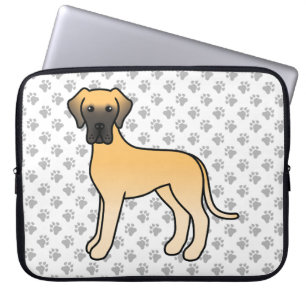 Fawn Great Dane Cute Cartoon Dog & Paws Laptop Sleeve
