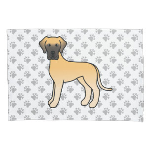 Fawn Great Dane Cute Cartoon Dog & Paws Pillowcase