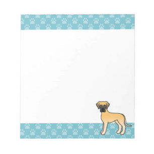 Fawn Great Dane Dog And Blue Borders Notepad