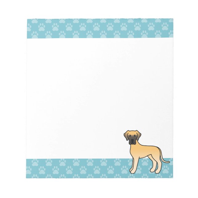 Fawn Great Dane Dog And Blue Borders Notepad (Front)