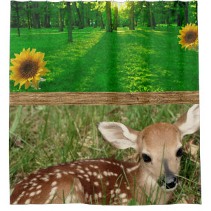 fawn green grass showercurtain shower curtain