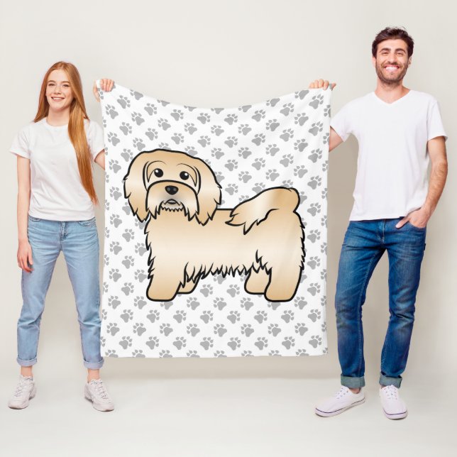 Fawn Havanese Cute Cartoon Dog Illustration Fleece Blanket (In Situ)