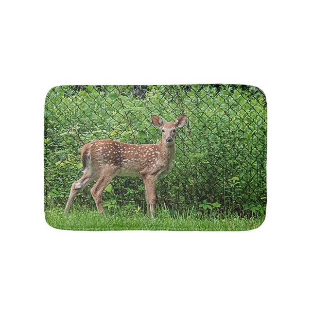 Fawn in front of a fence bath mat (Front)