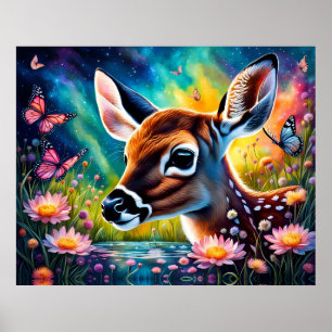 Fawn in Meadow Pond  Poster