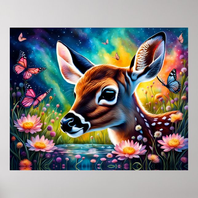 Fawn in Meadow Pond  Poster (Front)