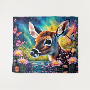 Fawn in Meadow Pond Tapestry