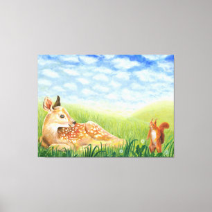 Fawn in the Grass Illustration Canvas Print