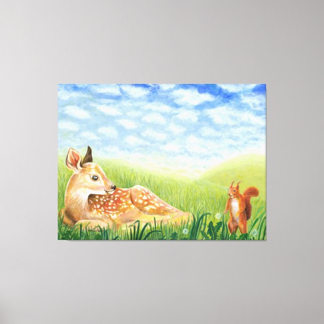 Fawn in the Grass Illustration  Canvas Print (Front)