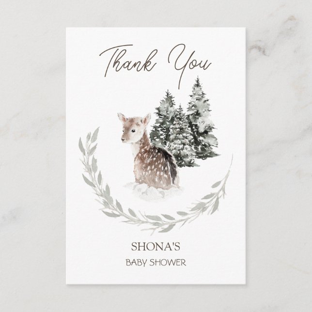 Fawn in Winter Baby Shower Thank You Enclosure Card (Front)