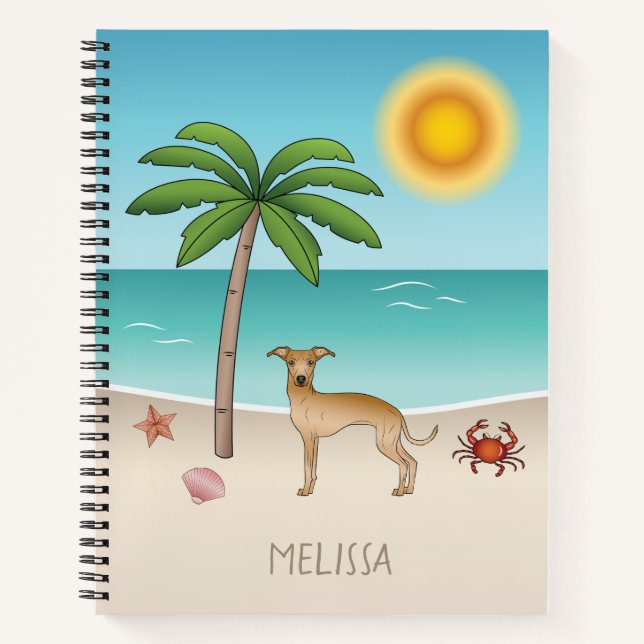 Fawn Italian Greyhound At Tropical Summer Beach Notebook (Front)