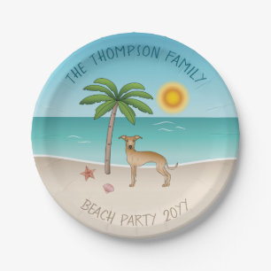 Fawn Italian Greyhound At Tropical Summer Beach Paper Plate