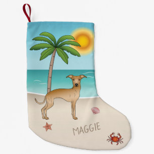 Fawn Italian Greyhound At Tropical Summer Beach Small Christmas Stocking