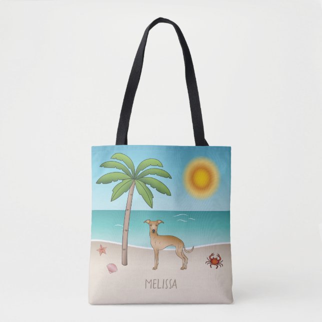 Fawn Italian Greyhound At Tropical Summer Beach Tote Bag (Front)