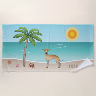 Fawn Italian Greyhound At Tropical Summer Beach - Towel
