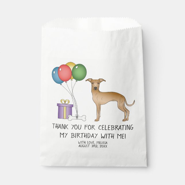Fawn Italian Greyhound Cartoon Dog Birthday Favour Bags (Front)