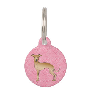 Fawn Italian Greyhound Cartoon Dog On Pink Hearts Pet Tag