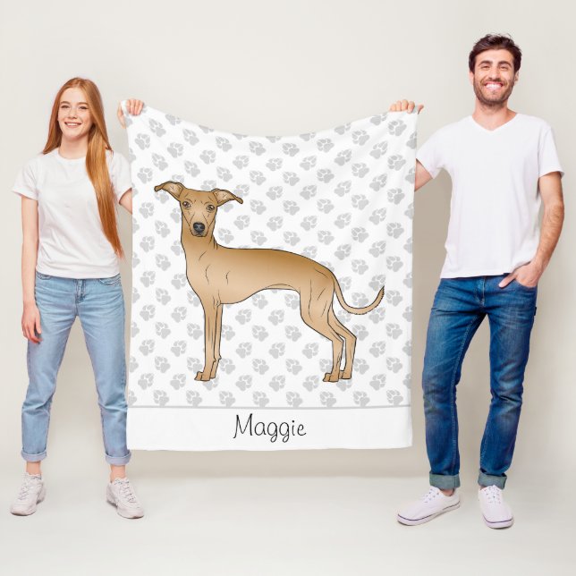 Fawn Italian Greyhound Cartoon Dog With A Name Fleece Blanket (In Situ)