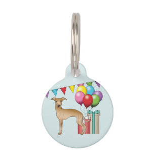 Fawn Italian Greyhound Colourful Happy Birthday Pet Tag