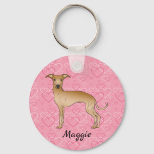 Fawn Italian Greyhound Cute Dog On Pink Hearts Key Ring