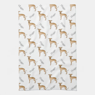 Fawn Italian Greyhound Cute Dog Pattern With Name Tea Towel