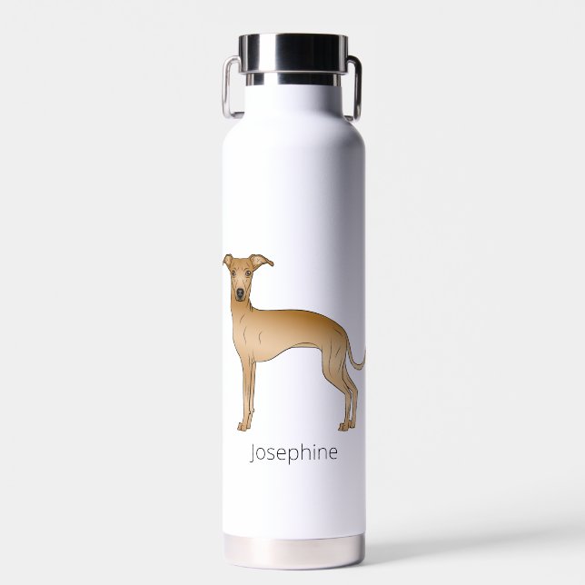 Fawn Italian Greyhound Cute Dog With Custom Name Water Bottle (Front)