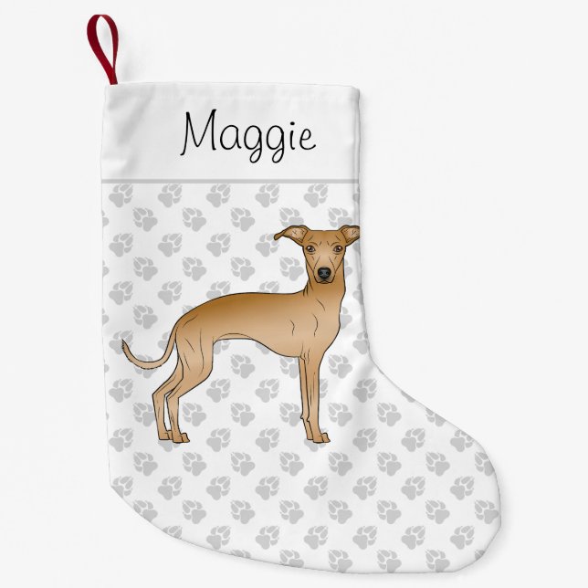 Fawn Italian Greyhound Dog With Custom Name Small Christmas Stocking (Front)