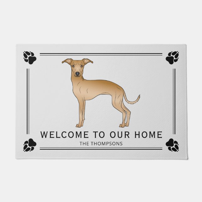 Fawn Italian Greyhound With Paws And Custom Text Doormat (Front)