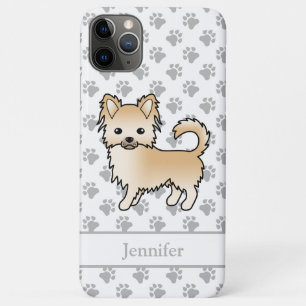 Fawn Long Coat Chihuahua Cartoon Dog & Name iPhone 11 Pro Max Case