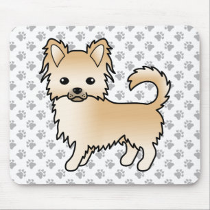 Fawn Long Coat Chihuahua Cartoon Dog & Paws Mouse Mat