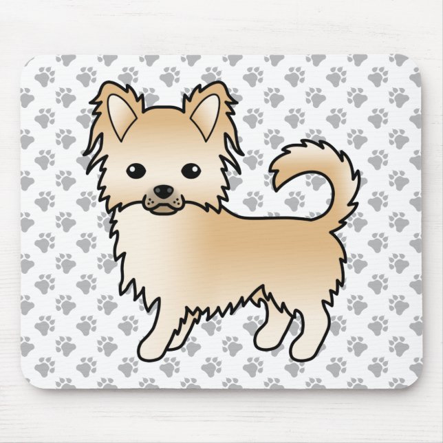 Fawn Long Coat Chihuahua Cartoon Dog & Paws Mouse Mat (Front)