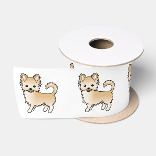 Fawn Long Coat Chihuahua Cute Cartoon Dog Satin Ribbon