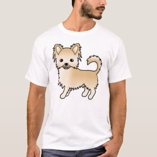 Fawn Long Coat Chihuahua Cute Cartoon Dog T-Shirt