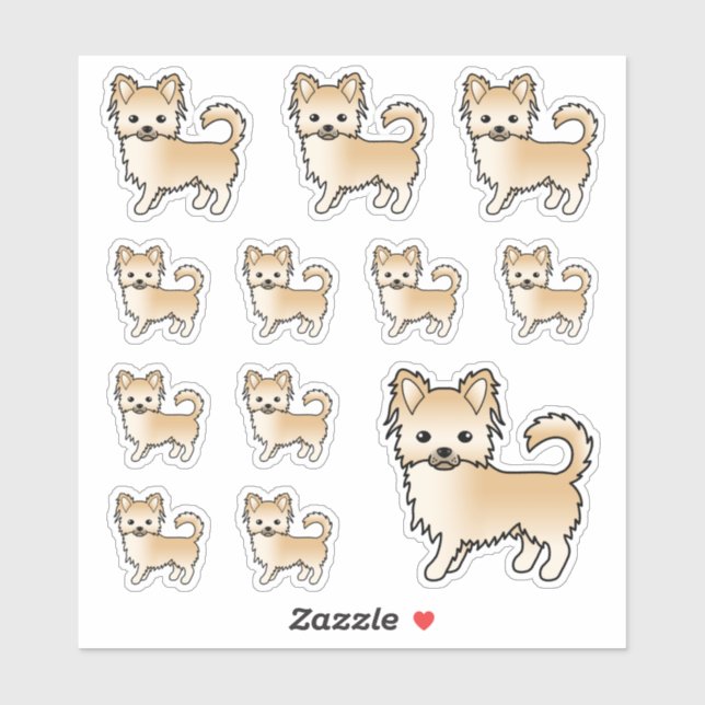 Fawn Long Coat Chihuahua Cute Cartoon Dogs (Sheet)