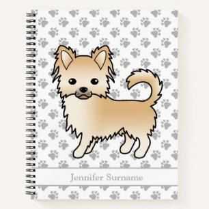 Fawn Long Coat Chihuahua Dog & Custom Text Notebook