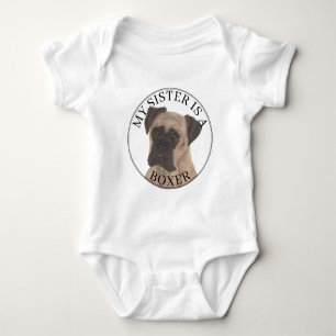 Fawn Masked Boxer Dog Big Sister Baby Bodysuit