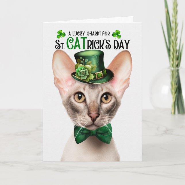 Fawn Oriental Shorthair Cat St CATrick's Day Holiday Card (Front)
