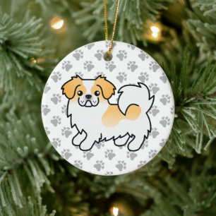 Fawn Parti-Colour Tibetan Spaniel Cute Cartoon Dog Ceramic Tree Decoration