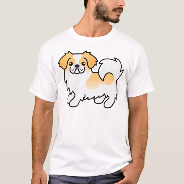 Fawn Parti-Colour Tibetan Spaniel Cute Cartoon Dog T-Shirt (Front)