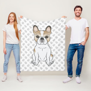 Fawn Piebald French Bulldog / Frenchie Cartoon Dog Fleece Blanket