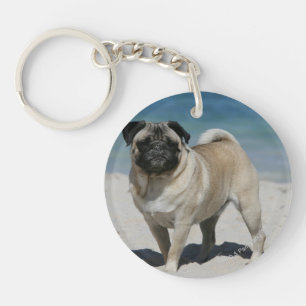 Fawn Pug at the Beach Key Ring