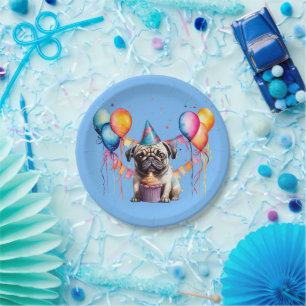 Fawn Pug Birthday Party Celebration Paper Plate
