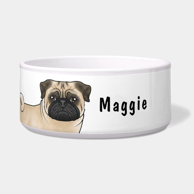 Fawn Pug Cartoon Dog Close-Up With Custom Name (Front)