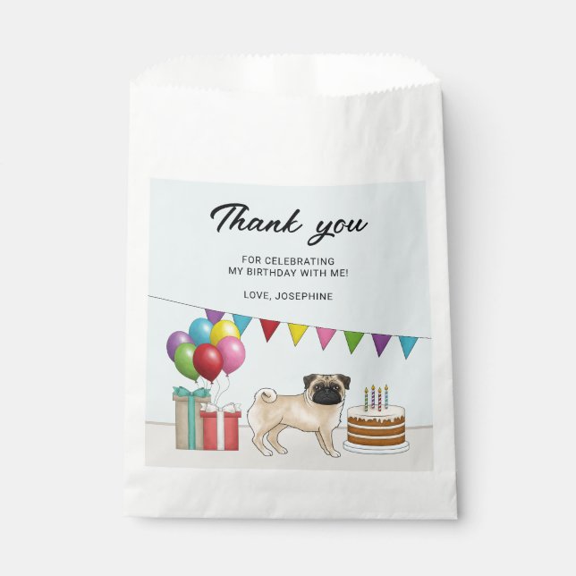 Fawn Pug Cute Cartoon Dog Birthday Thank You Favour Bags (Front)