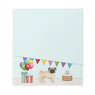 Fawn Pug Cute Cartoon Dog Colourful Birthday Notepad