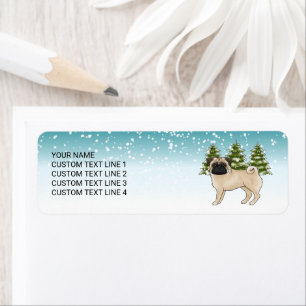 Fawn Pug Cute Cartoon Dog Snowy Winter Forest