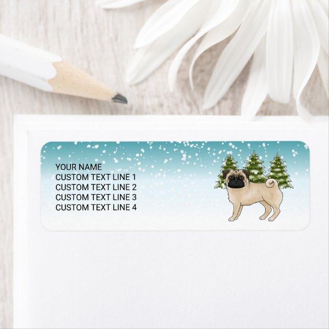Fawn Pug Cute Cartoon Dog Snowy Winter Forest (Insitu)